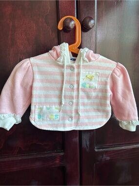 Vintage Baby Girls Pink Striped Hooded Jacket